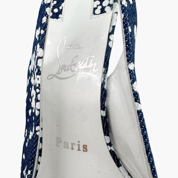 Christian Louboutin Kate Slingback 55 Pumps Blue Denim Size 37 US 7 Kitten Heels - Picture 14 of 14